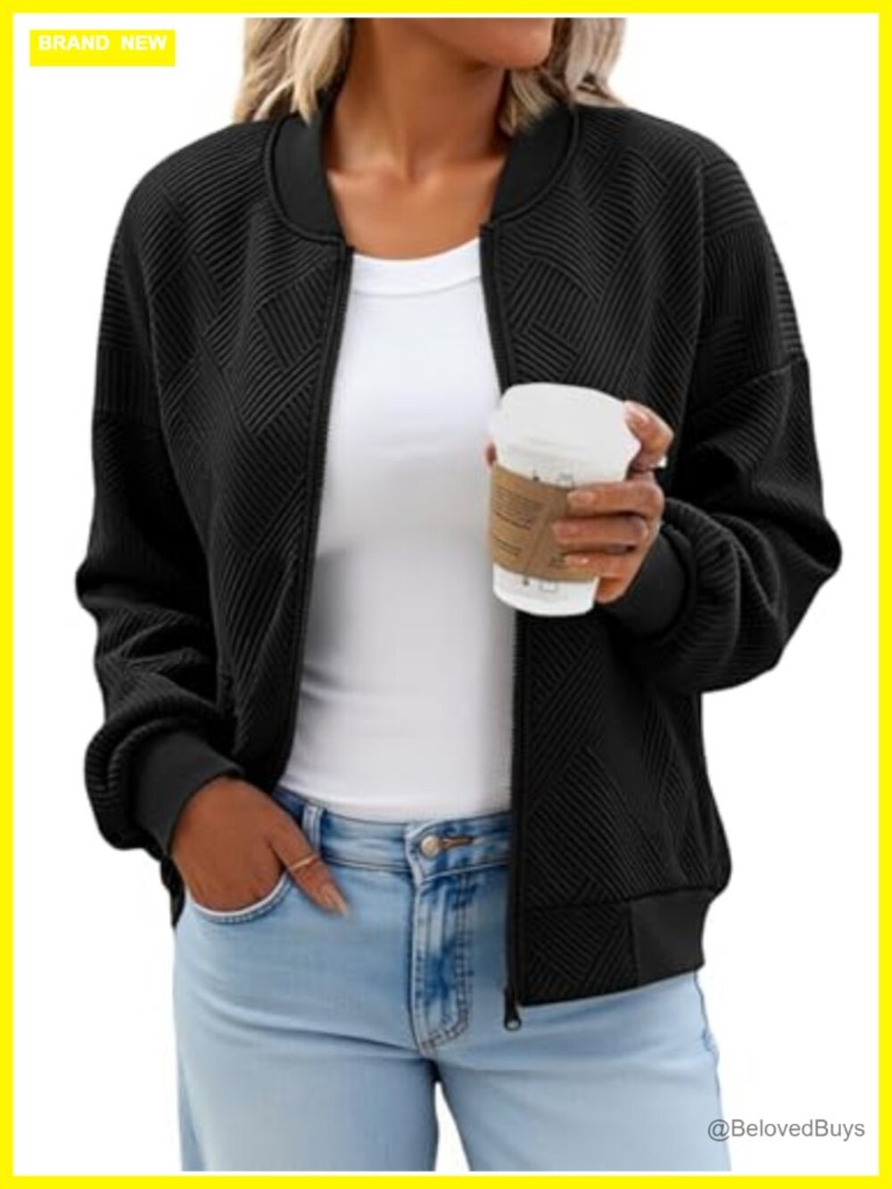 Womens Lightweight Bomber Jacket Casual Zip Up with Pockets